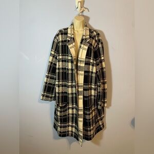 Chaps Black and Cream Plaid open front collared long line cardigan size 2x prep